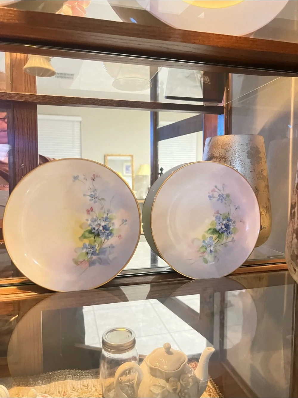 Porcelain Floral Salad Plates in Pastel White with Gold Rim Set of 4